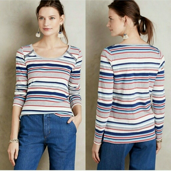 Anthropologie Postmark Striped Ribbed Top Small - Picture 2 of 7